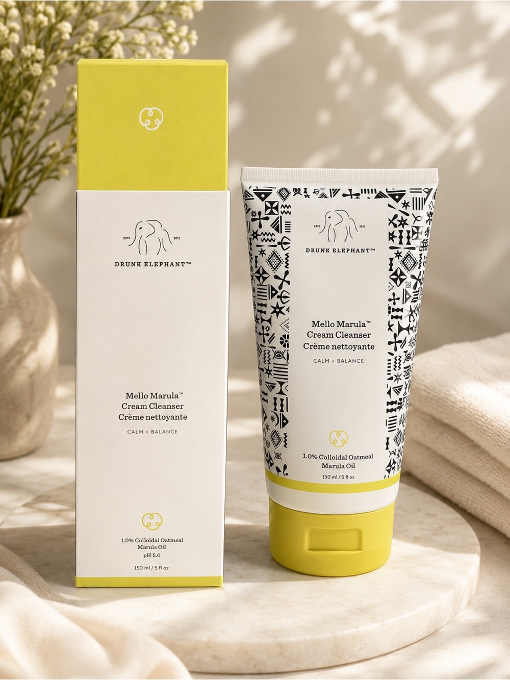 Drunk Elephant Mello Marula Cream Cleanser — White with Green Accent